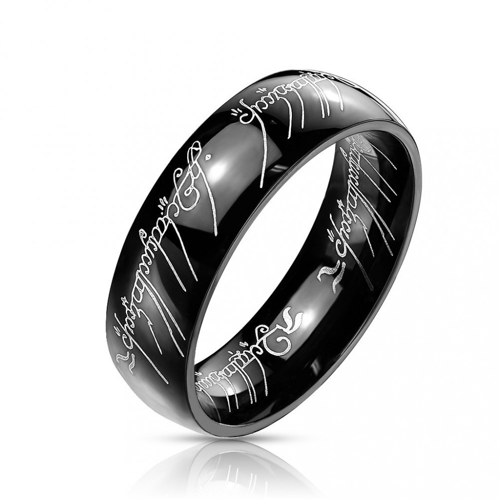 Inel de oțel neagru cu model Lord of the Rings, 6 mm - Marime inel: 49 |  Okazii.ro