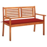 Banca gradina 2 locuri vidaXL, lemn masiv eucalipt 120cm, cu perna rosie, terasa/curte