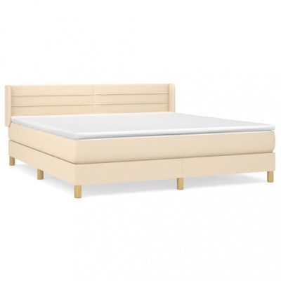 Pat box spring cu saltea, crem, 160x200 cm, material textil foto