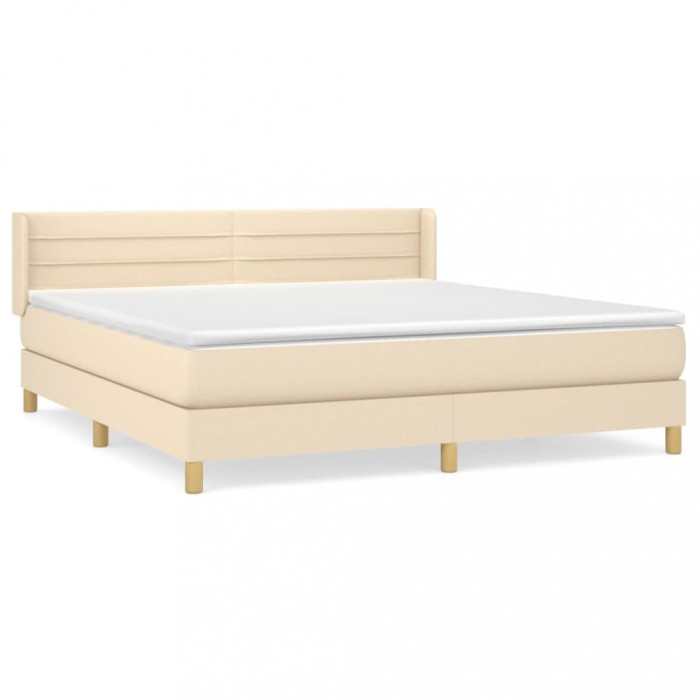 Pat box spring cu saltea, crem, 160x200 cm, material textil