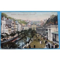 Carte Postala, Karisbad (Karlovy Vary). Colonada Morii și Strada Cross, perioada interbelica