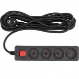 Prelungitor cu impamantare, Intrerupator, 4 locasuri, lungime 5 m, Negru, 1 mmp, 10A, Oem