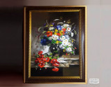Tablou Pictat Manual, Pictura cu flori in vaza, Pictura Cu Flori De Camp in vaza, Ulei, Impresionism