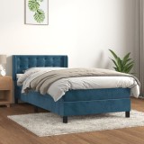 Cumpara ieftin Pat box spring cu saltea, albastru &icirc;nchis, 100x200 cm, catifea