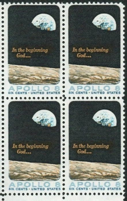SUA 1969 - Apollo 8, cosmonautica, bloc de 4 neuzat