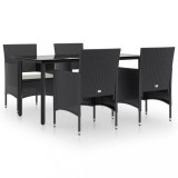 Cumpara ieftin Set de masa pentru gradina, 5 piese, cu perne, negru