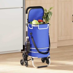 Cărucior de cumpărături cu roți și m&acirc;ner reglabil, albastru, 40 L