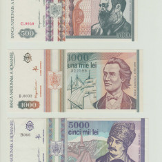 ROMANIA - SET 500 Lei 1992 + 1000 Lei 1993 + 5000 Lei 1993 UNC , B1.146