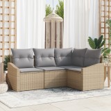 vidaXL Set de dining pentru grădină de 4 piese cu perne Bej din ratan sintetic