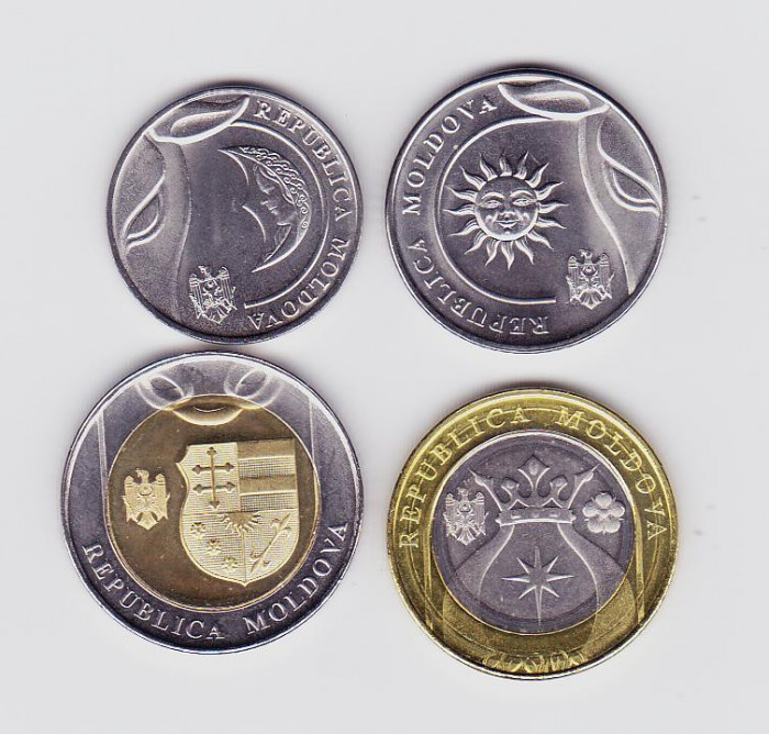 Moneda Moldova 1, 2, 5 si 10 Lei 2018-22 - UNC ( set x4 - 2 bimetalice )