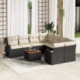 Set Canapea Grădină vitaXL de 9 Piese cu Perne Negru Răchită Polimerică Acacia