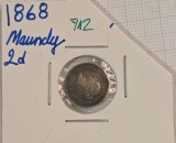 712 Marea Britanie United Kingdom 2 Pence - Victoria 1st portrait; Colonial and Maundy issues 1868, KM#729, argint, excelenta, tiraj 4700 piese!!!