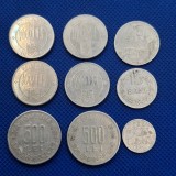 1000 lei 2001, 2002, 2003, 2004, 500 lei 1999, 500 lei 2000,5 bani 1975, 15 bani 1975, 25 bani 1982, total 9 monede aluminiu la 49 lei