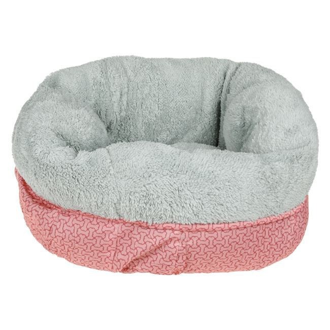 Patut Cuib Rotund Roz, cu Imitatie de Blana, pentru Caini, de lux, 50x25cm