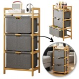 Dulap organizator, din bambus, 3 sertare textile gri pentru depozitare, JollyMag, SZ43, 32x45x96 cm
