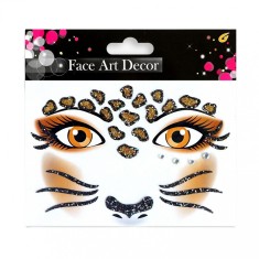 Sticker Temporar pentru Fata, pentru Machiaj, Face Art, Halloween, Teatru, Model Leopard, Maro