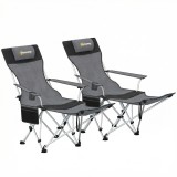 Outsunny Set de 2 Scaune de Camping Pliabile cu Suport pentru Picioare Detașabil, 82x100x88 cm, Negru | Aosom Romania