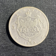 Moneda 5 lei 1880 argint numele gravorului pe muchie