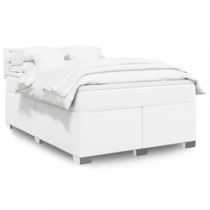 vidaXL Pat box spring cu saltea, alb, 140x200 cm, piele ecologică 3288425