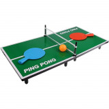 Mini Masa de Ping Pong Flippy, pentru interior, Material Lemn, 60 x 10 x 30 cm, 2 mingi, portabila, verde