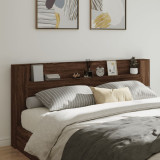 Tablie de pat cu dulap si LED, stejar maro, 220x16,5x103,5 cm GartenMobel Dekor, vidaXL