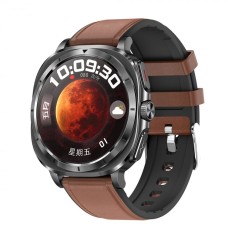 Smartwatch iSEN ET492, Curea piele maro, 1.43 AMOLED HD, HRV, ECG, Monitorizare sanatate, Functii sport, Bluetooth Call, 380 mAh, Android 5.0 or iOS 1