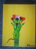 TABLOU PE PANZA CU SASIU NOU 24X30 CM BUCHET CU GAROFITE PRET 20 LEI PICTOR FLORIAN