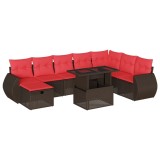Cumpara ieftin Set canapele de gradina cu 9 piese si perne, poliratan maro