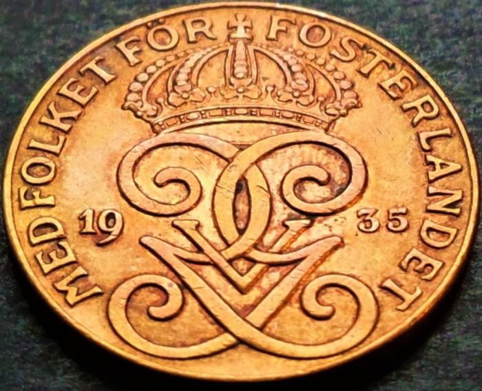 Moneda istorica 2 ORE - SUEDIA, anul 1935 *cod 1443 B = GUSTAF V