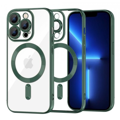 Husa MagSafe pentru Apple iPhone 13 Pro Max, Techsuit, Luxury Crystal, Verde Inchis foto
