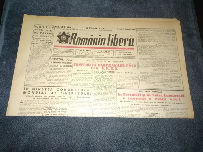 ZIARUL ROMANIA LIBERA 26 AUGUST 1949