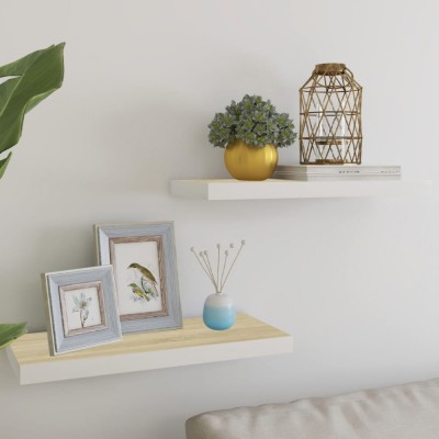 Gossi rafturi perete suspendate 2 buc. alb/stejar 60x23,5x3,8 cm mdf foto