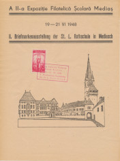 ROMANIA 1948 suvenir expozitia filatelica scolară Medias cu stampila rara foto