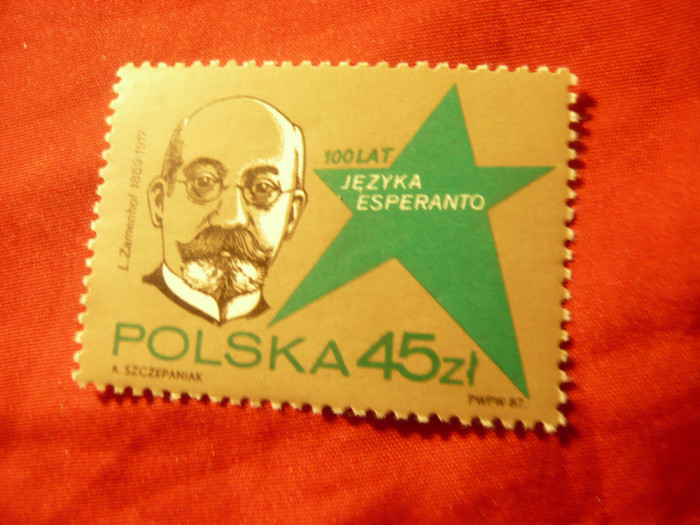 Serie 1 valoare Polonia 1987 - 100 Ani Esperanto -Personalitati L.Zamenhof