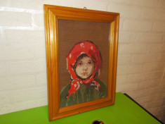 Fetita cu basma de N. Grigorescu , GOBLEN lucrat manual PUNCT MIC , 39 x 29 cm foto