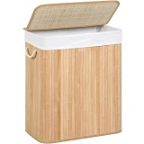 SONGMICS Cos de rufe din bambus cu capac, sac detasabil, volum 100L, 52x32x61 cm, maro Household NewTrend