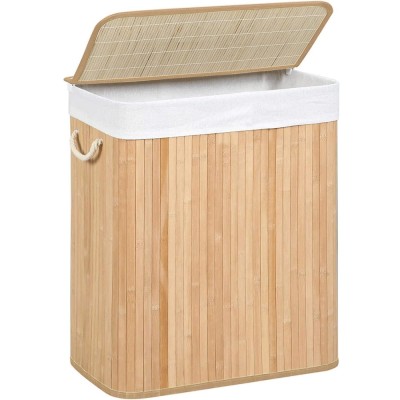 SONGMICS Cos de rufe din bambus cu capac, sac detasabil, volum 100L, 52x32x61 cm, maro Household NewTrend foto