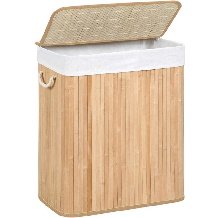 SONGMICS Cos de rufe din bambus cu capac, sac detasabil, volum 100L, 52x32x61 cm, maro Household NewTrend