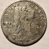 Franța 30 sols 1792 / Pau argint Ludovic XVl