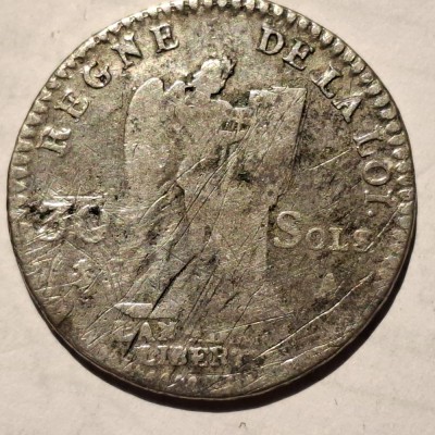 Franța 30 sols 1792 / Pau argint Ludovic XVl foto
