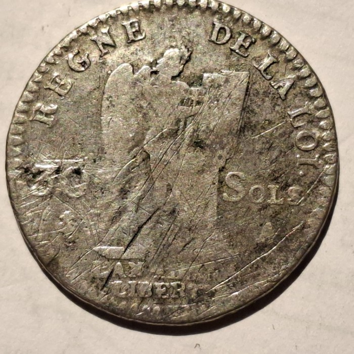 Franța 30 sols 1792 / Pau argint Ludovic XVl