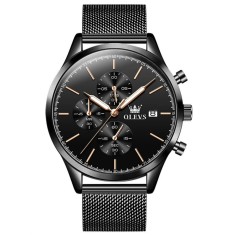 Ceas barbatesc Olevs CS1655, otel inoxidabil, negru, cadran negru
