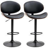 HOMCOM Set de 2 Scaune de Bar cu Spătar Reglabil pe &Icirc;nălțime, Lemn și Piele Ecologică, 53x52x92-112 cm, Negru | Aosom Romania