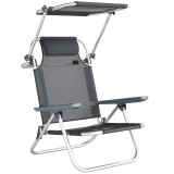 Outsunny Șezlong pliabil pentru grădină cu pernă copertină reglabilă spătar reglabil &icirc;n 6 poziții 62 x 68 x 79 cm Gri &icirc;nchis | Aosom Romania