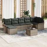 Set Canapea Gradina Gossi Gri Ratan Polimeric, 7 Locuri, Perne Incluse. Set Mobilier Exterior Modular, Rezistent la Intemperii