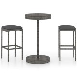 Cumpara ieftin Set mobilier bar de gradina, cu perne, 3 piese, gri, poliratan