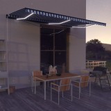 Cumpara ieftin Copertină retractabilă manual cu LED albastru &amp; alb 600x300 cm
