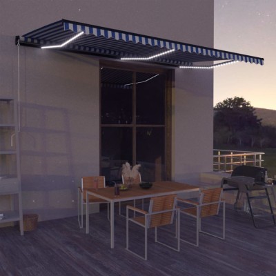 Copertină retractabilă manual cu LED albastru &amp;amp; alb 600x300 cm foto