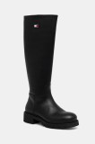 Tommy Jeans cizme TJW STRETCHY LONG SHAFT culoarea negru, cu toc plat, EN0EN02828