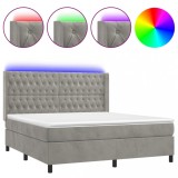 Cumpara ieftin Pat cu arcuri, saltea si LED, gri deschis, 180x200 cm, catifea